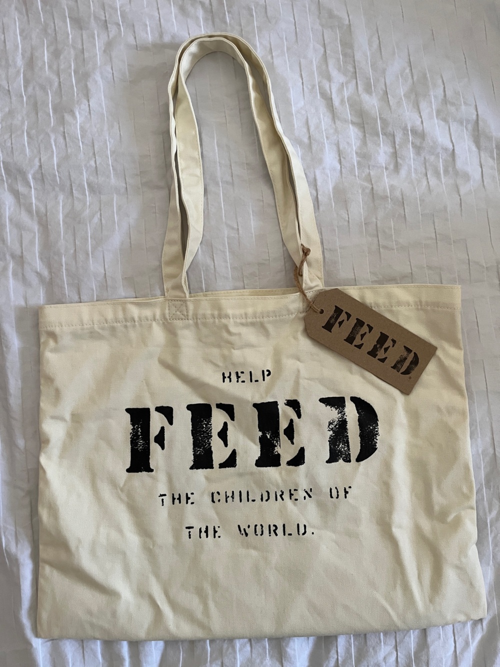 🖤 NWT! FEED 10 Cream Canvas Shoulder Tote Bag